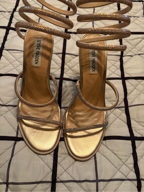 Steve Madden Gold Strappy Spiral Heel Sandals